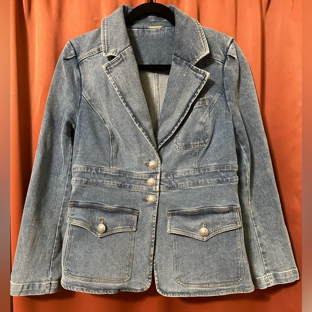 Elie Tahari Denim Jacket Blazer Womens Size 10